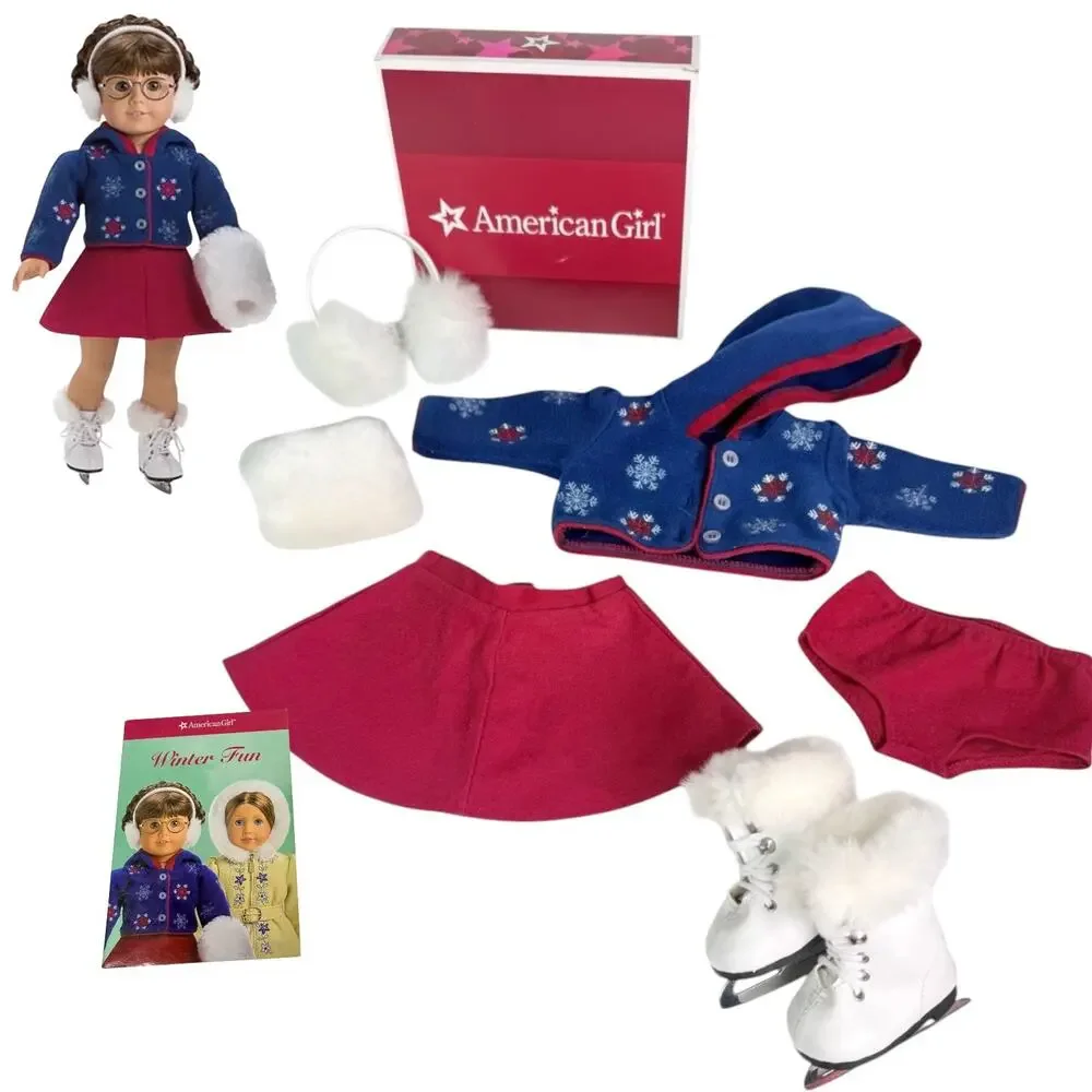 American Girl Molly Skating Outfit Ice Skates Muff Jacket Skirt Panties Earmuffs
